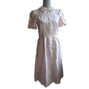 Vintage Brenda Hollon Pink Linen Dress Lace Peter Pan Collar Made in USA Size 10